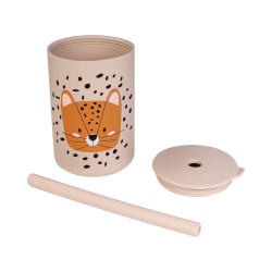 Tryco - Bicchiere con Cannuccia - Lenny il Leopardo - Sabbia - Silicone