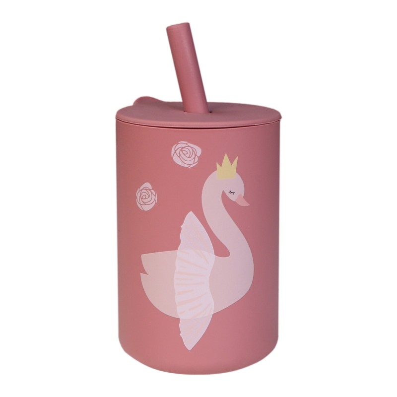 Tryco - Bicchiere con Cannuccia - Ivy il Cigno - Rosa - Silicone