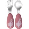 Tryco - Set Posate Forchetta e Cucchiaio - Ivy il Cigno - Rosa - Silicone e Acciaio Inox