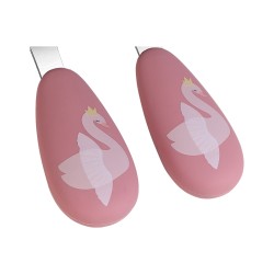 Tryco - Set Posate Forchetta e Cucchiaio - Ivy il Cigno - Rosa - Silicone e Acciaio Inox