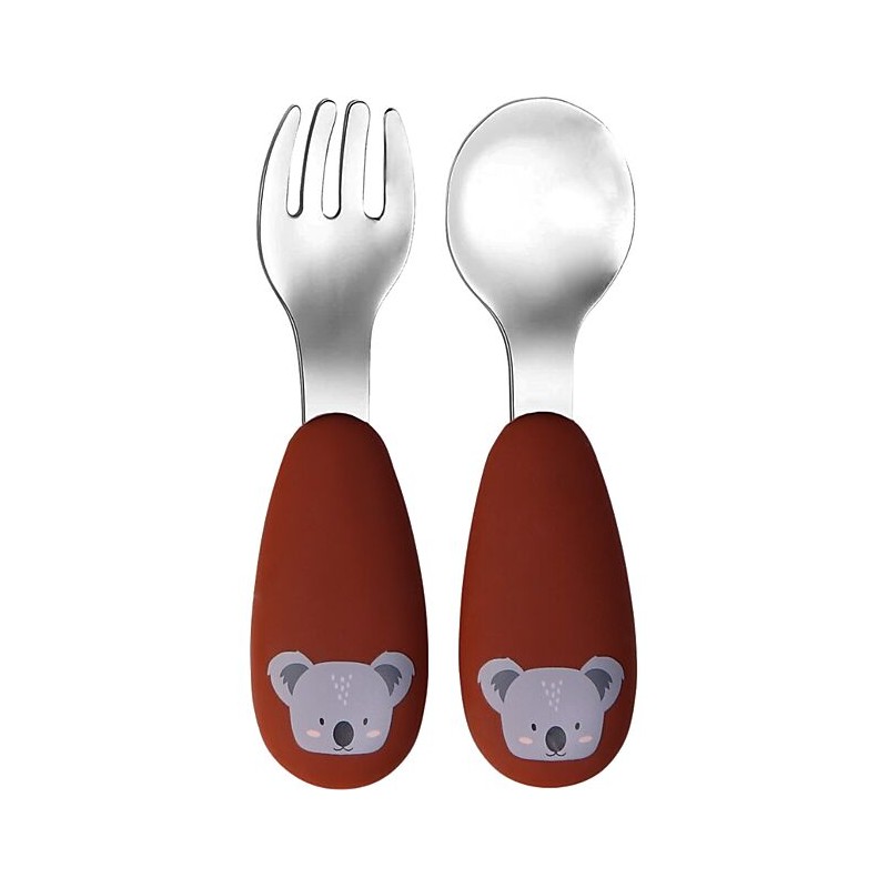 Tryco - Set Posate Forchetta e Cucchiaio - Kyle il Koala -Ruggine - Silicone e Acciaio Inox