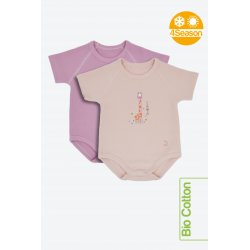 J Body 0-36 mesi - Bio Cotton 4Season - Mezza manica - 2 Pack - Giraffa/Lavanda