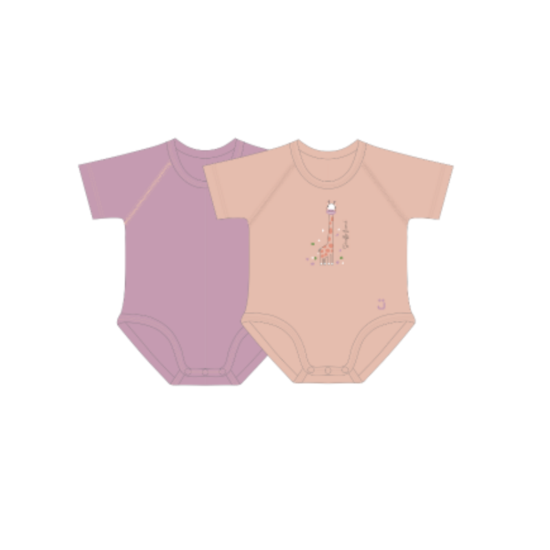 J Body 0-36 mesi - Bio Cotton 4Season - Mezza manica - 2 Pack - Giraffa/Lavanda