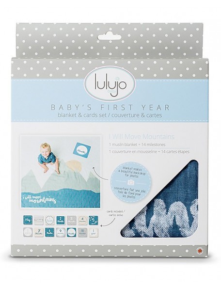 Lulujo Baby  Kit Primo Anno I Will Move Mountains - Copertina Swaddle in Mussola di Cotone + 14 Cards