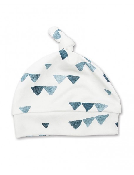 Lulujo Baby - Set Hello World, Cappellino + Swaddle, Triangoli Blu - 120 x 120 cm - Bambù