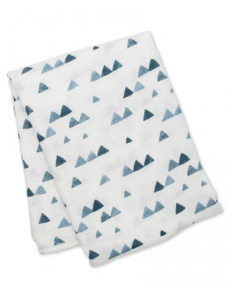 Lulujo Baby - Set Hello World, Cappellino + Swaddle, Triangoli Blu - 120 x 120 cm - Bambù